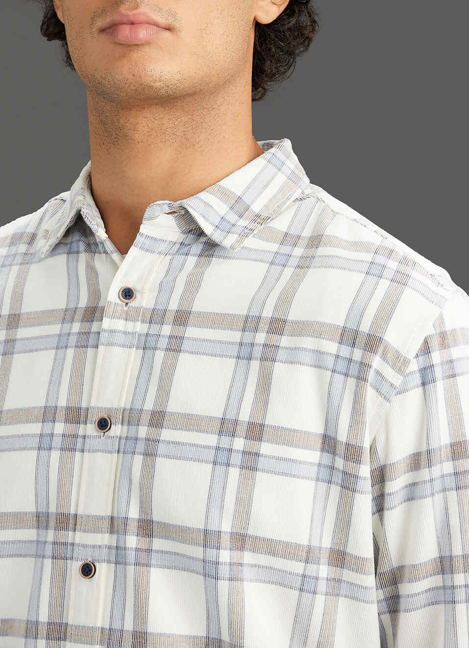Men Blue Checked Regular Fit Corduroy Shirt, , large image number 1