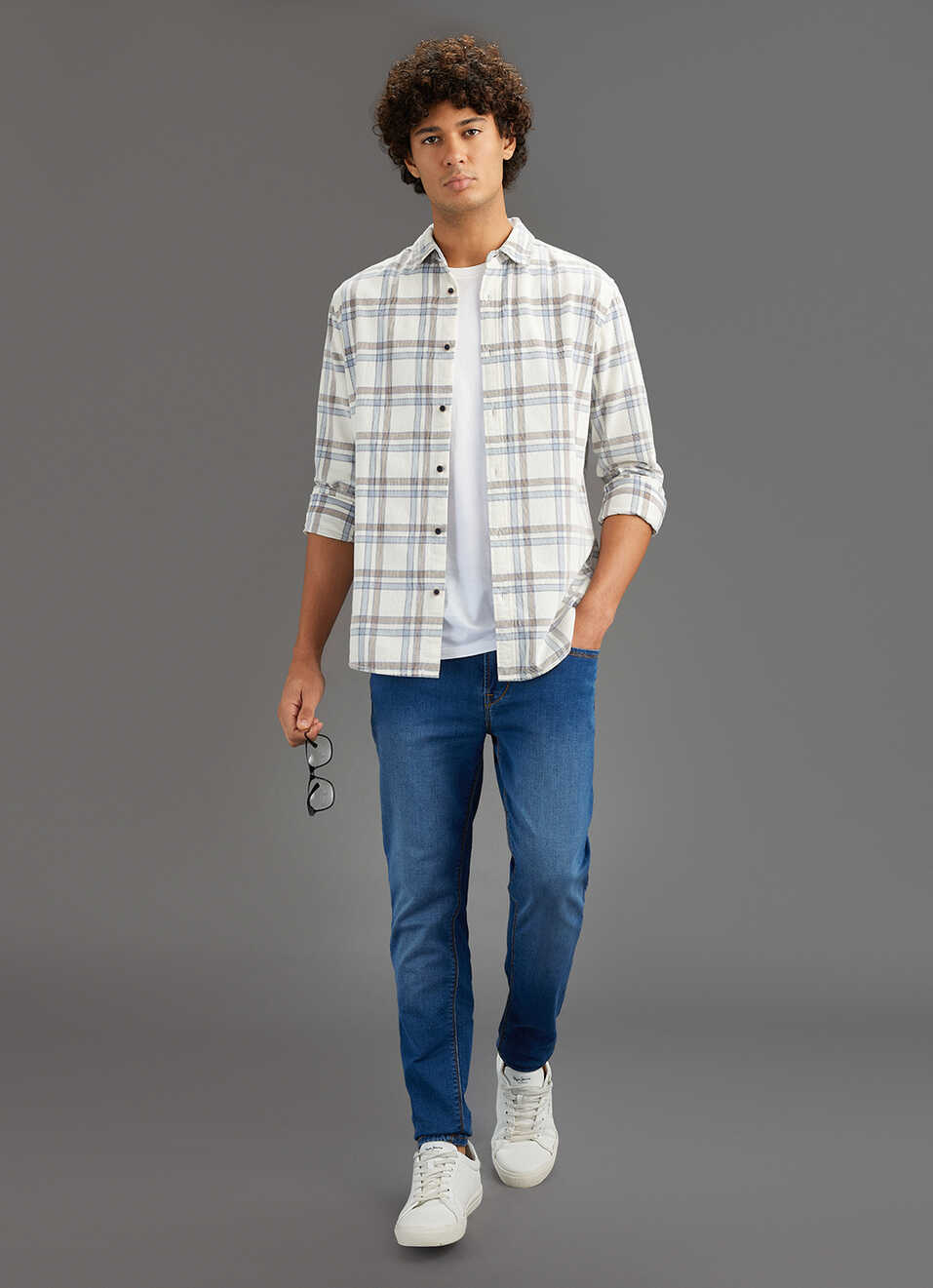 Men Blue Checked Regular Fit Corduroy Shirt, , large image number 2
