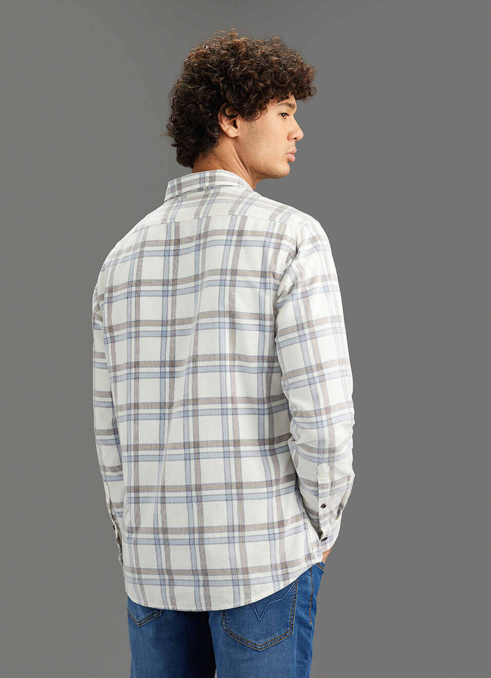 Men Blue Checked Regular Fit Corduroy Shirt, , large image number 6