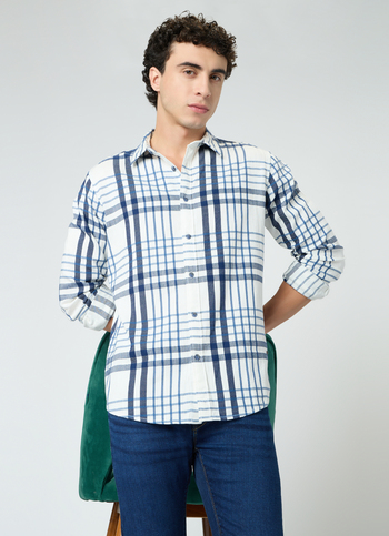 Men Blue Checked Regular Fit Full Sleeve Casual Shirt