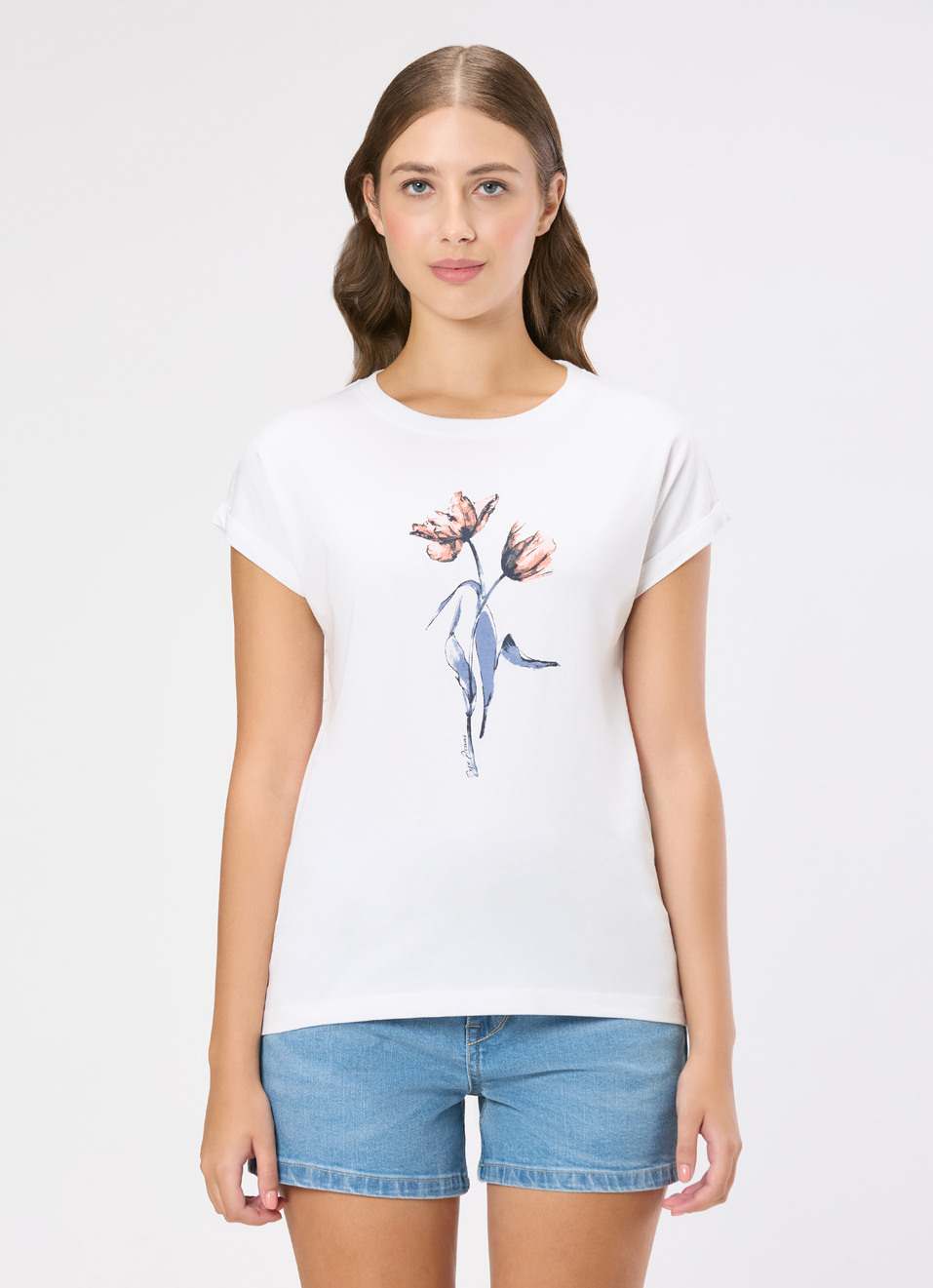 Women White Graphic Print T-shirt, , large image number 1