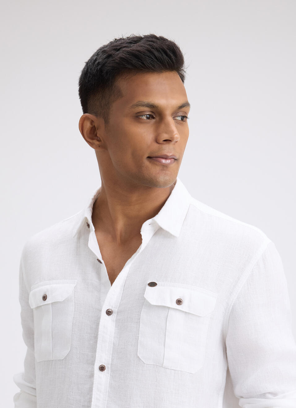 Men White Solid Regular Fit Linen Shirt, , large image number 1