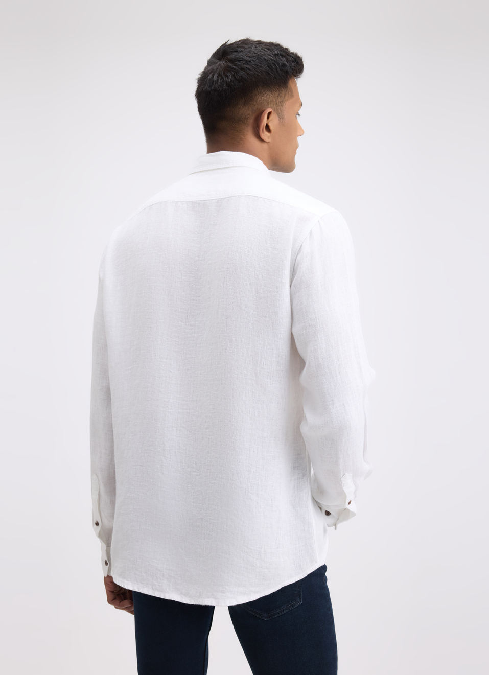 Men White Solid Regular Fit Linen Shirt, , large image number 4