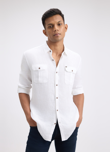 Men White Solid Regular Fit Linen Shirt