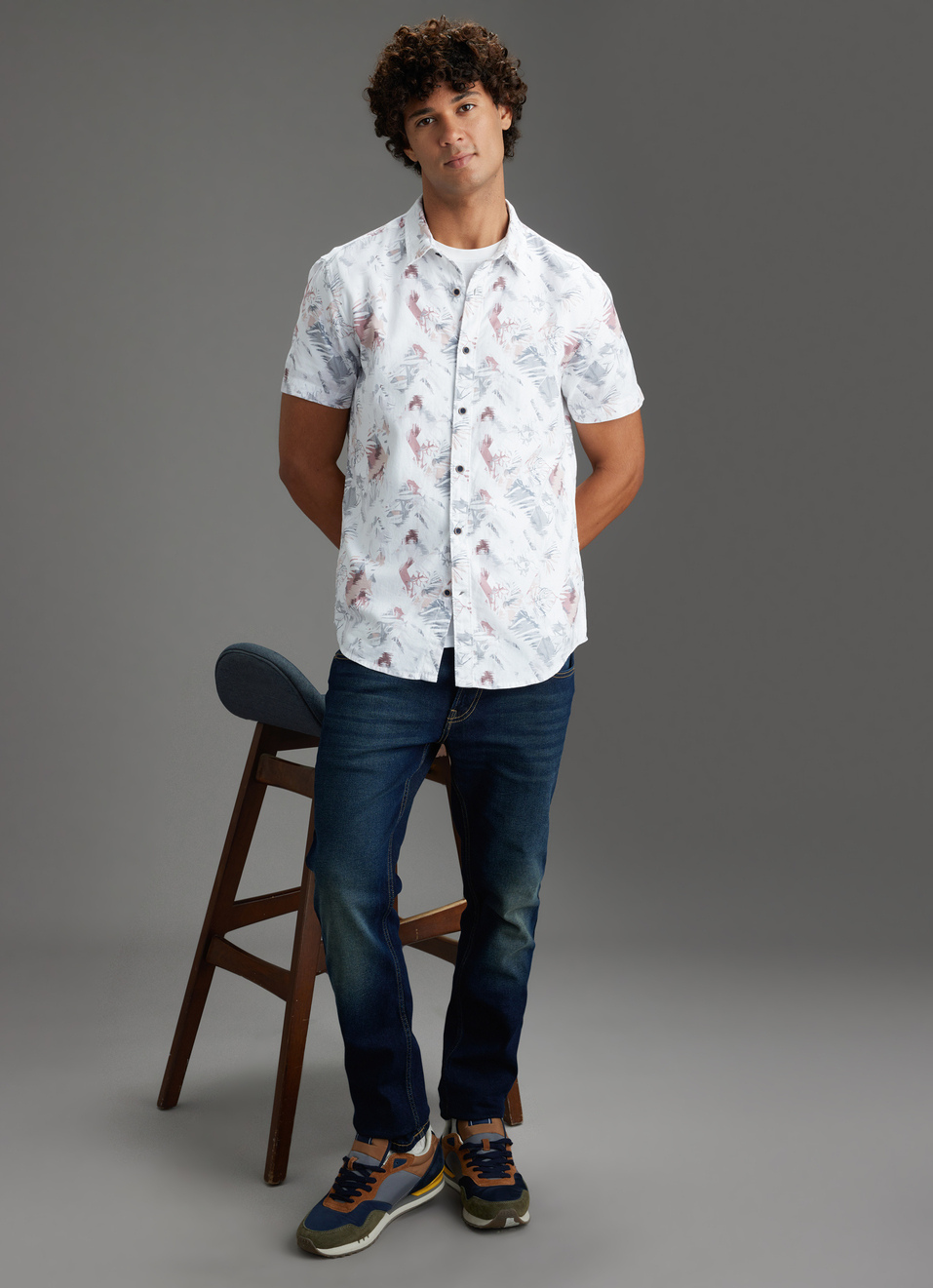 Men Purple Tropical Short Sleeves Shirt, , large image number 2