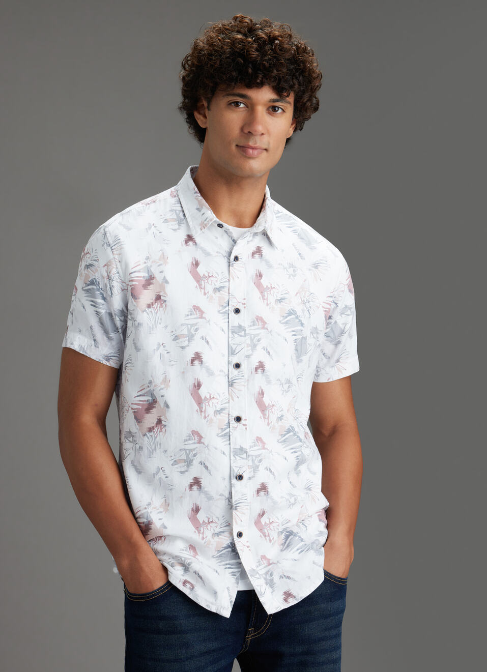Men Purple Tropical Short Sleeves Shirt, , large image number 5