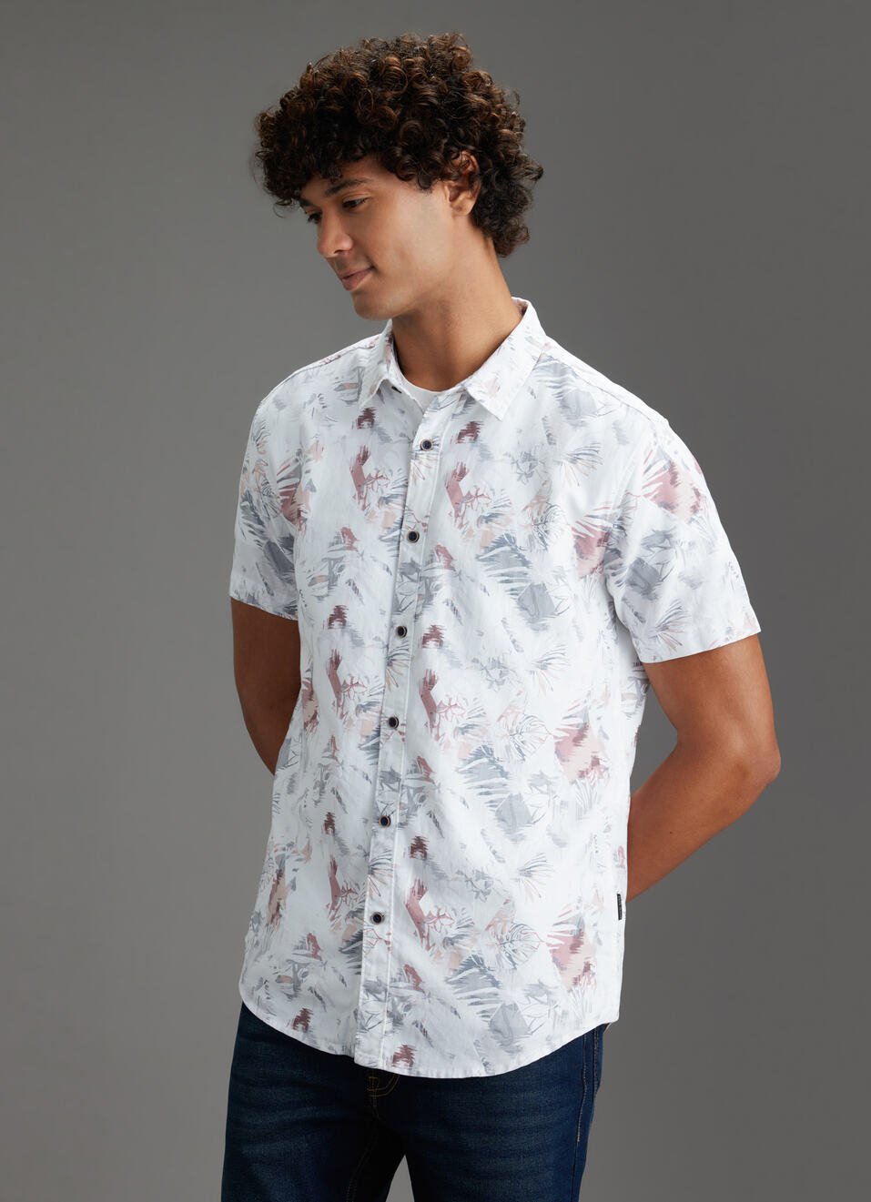 Men Purple Tropical Short Sleeves Shirt, , large image number 7