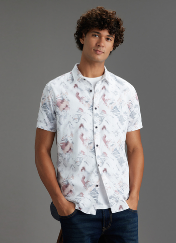 Men Purple Tropical Short Sleeves Shirt