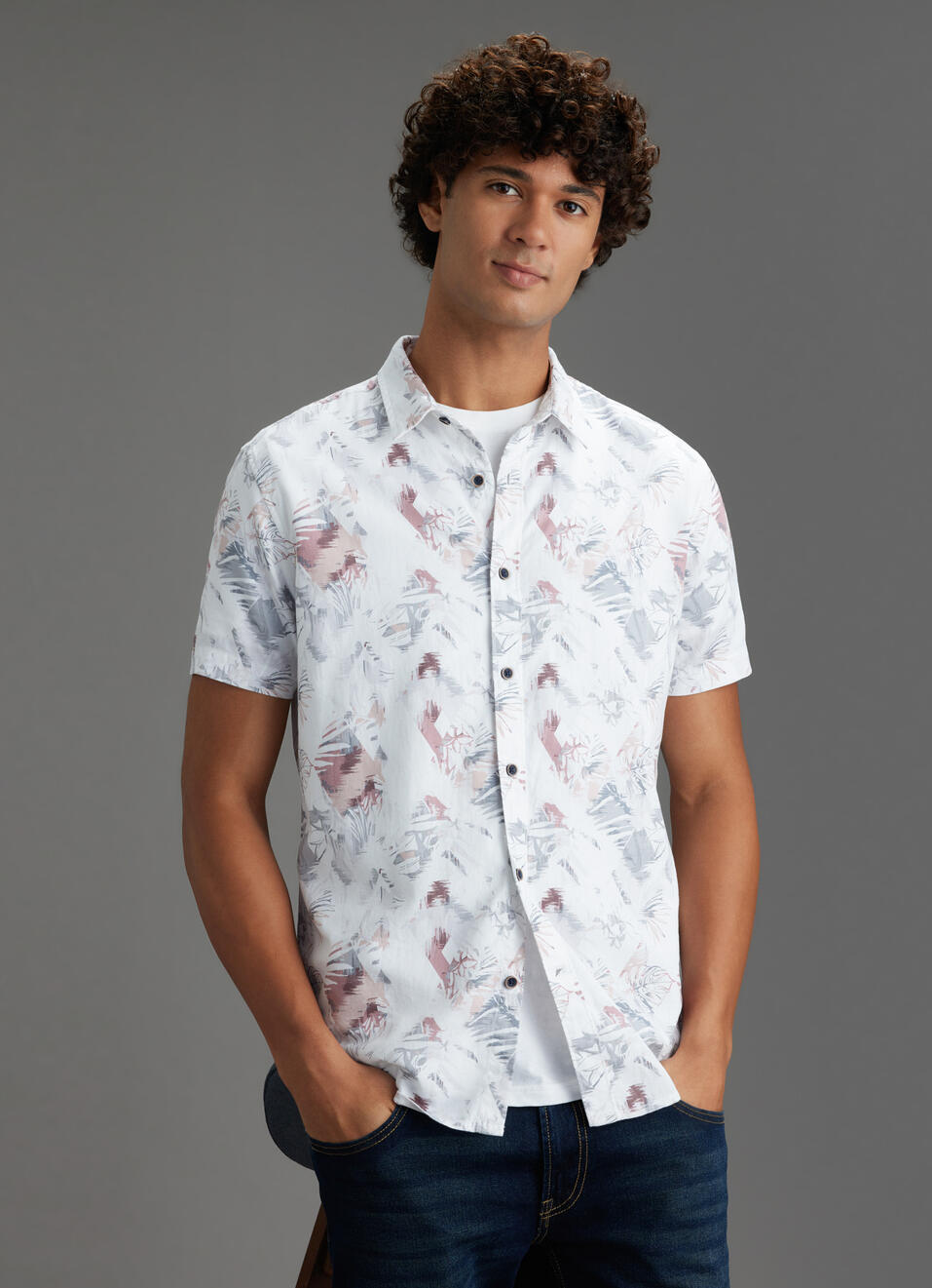 Men Purple Tropical Short Sleeves Shirt, , large image number 0