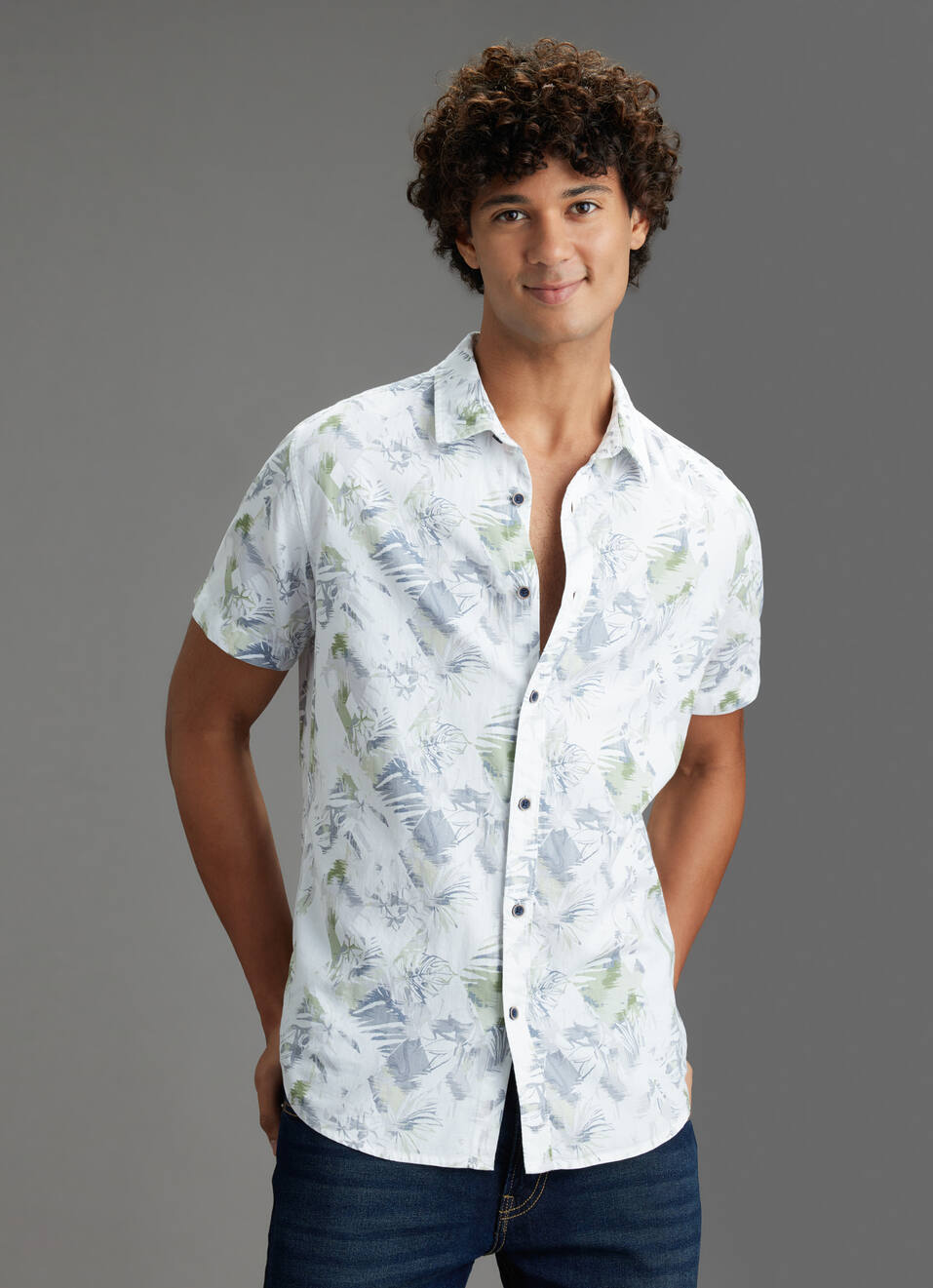 Men Green Tropical Short Sleeves Shirt, , large image number 5