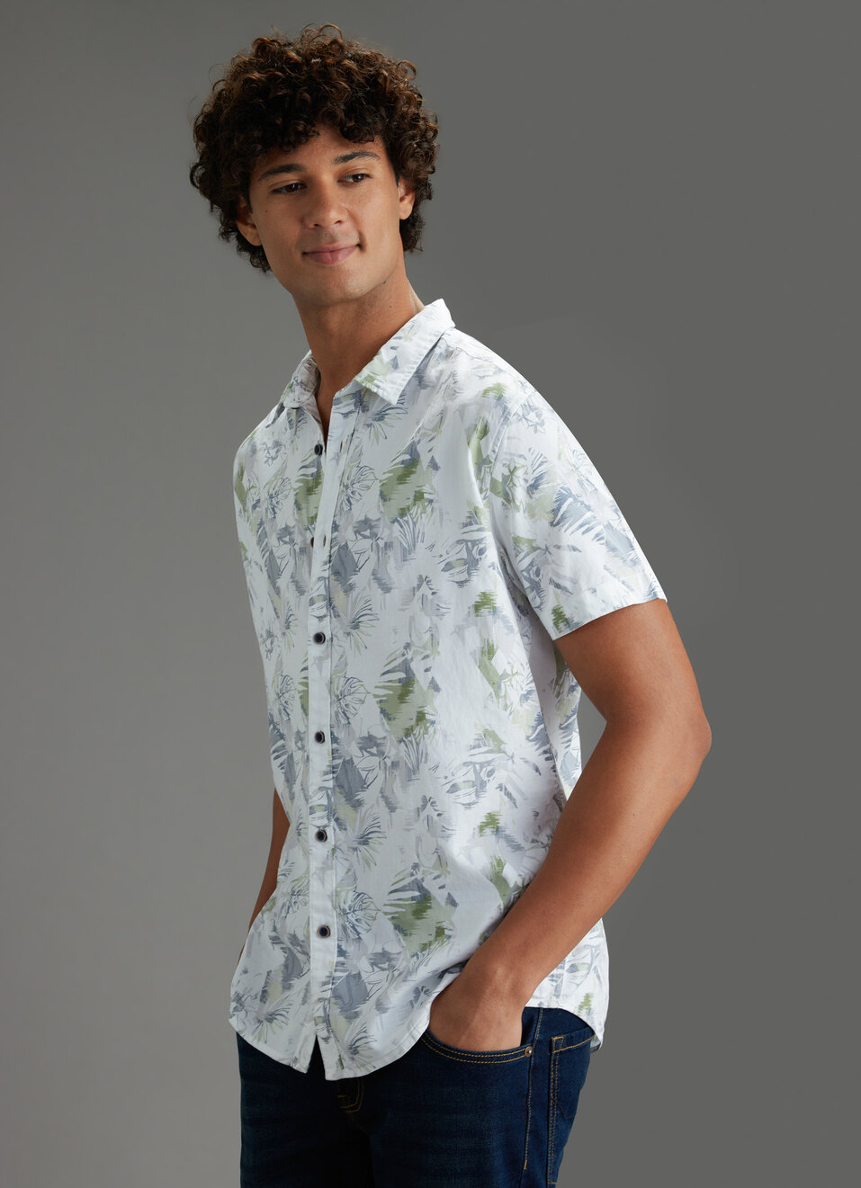 Men Green Tropical Short Sleeves Shirt, , large image number 7