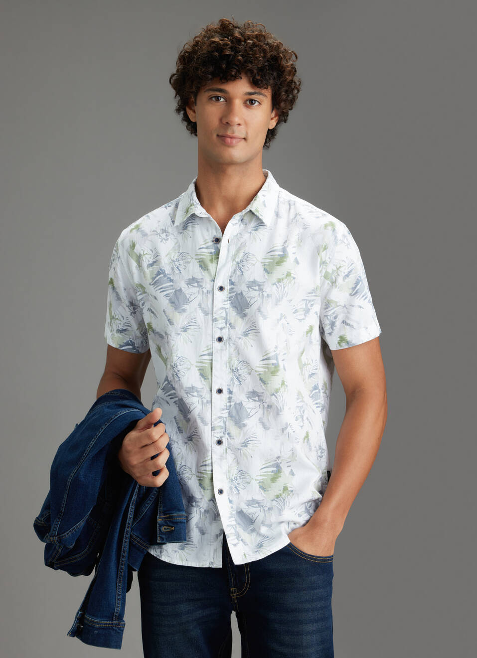 Men Green Tropical Short Sleeves Shirt, , large image number 0