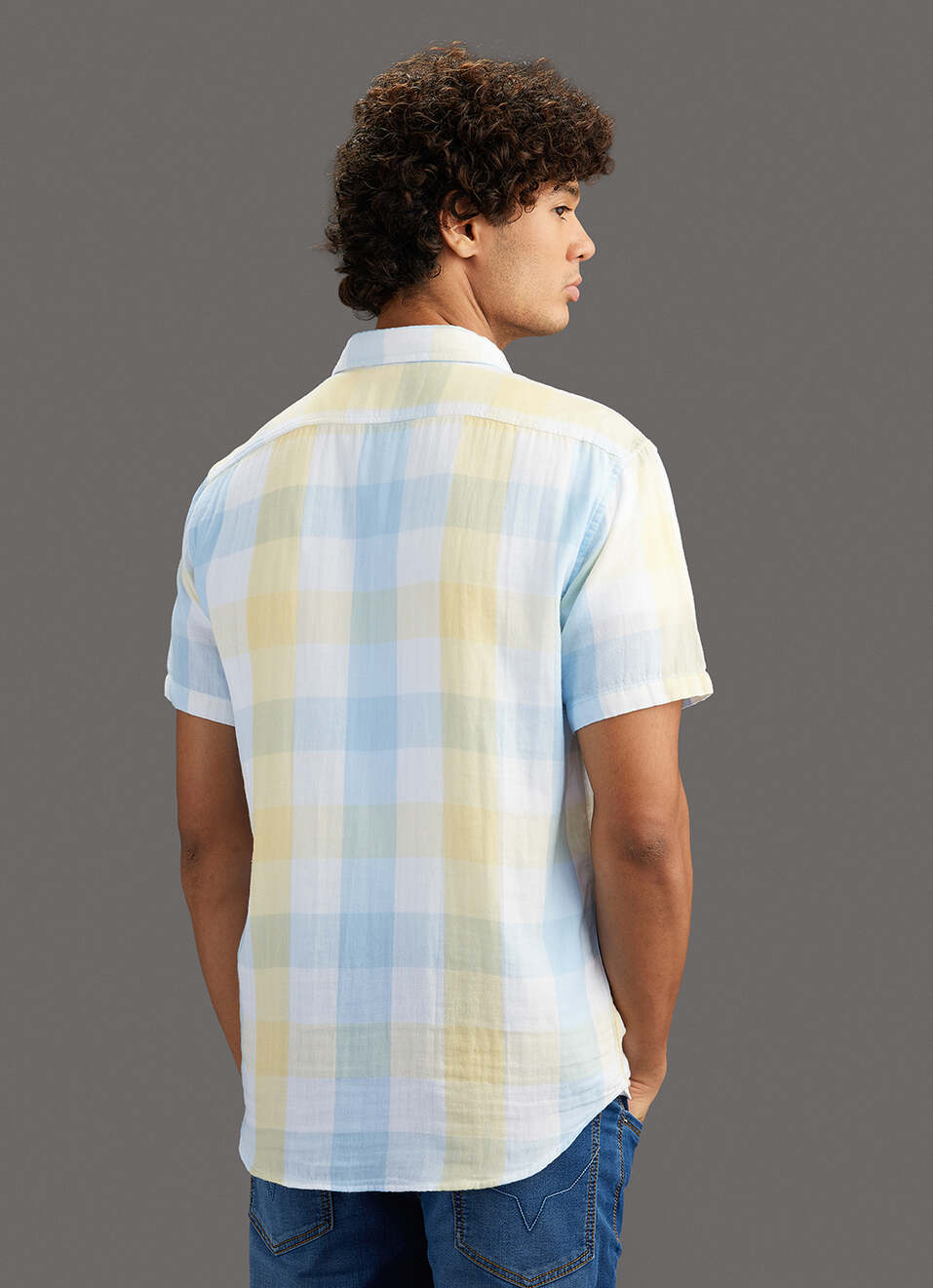 Men Yellow Checked Regular Fit Shirt, , large image number 6