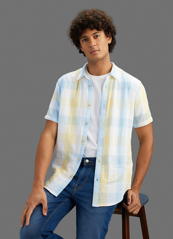 Men Yellow Checked Regular Fit Shirt