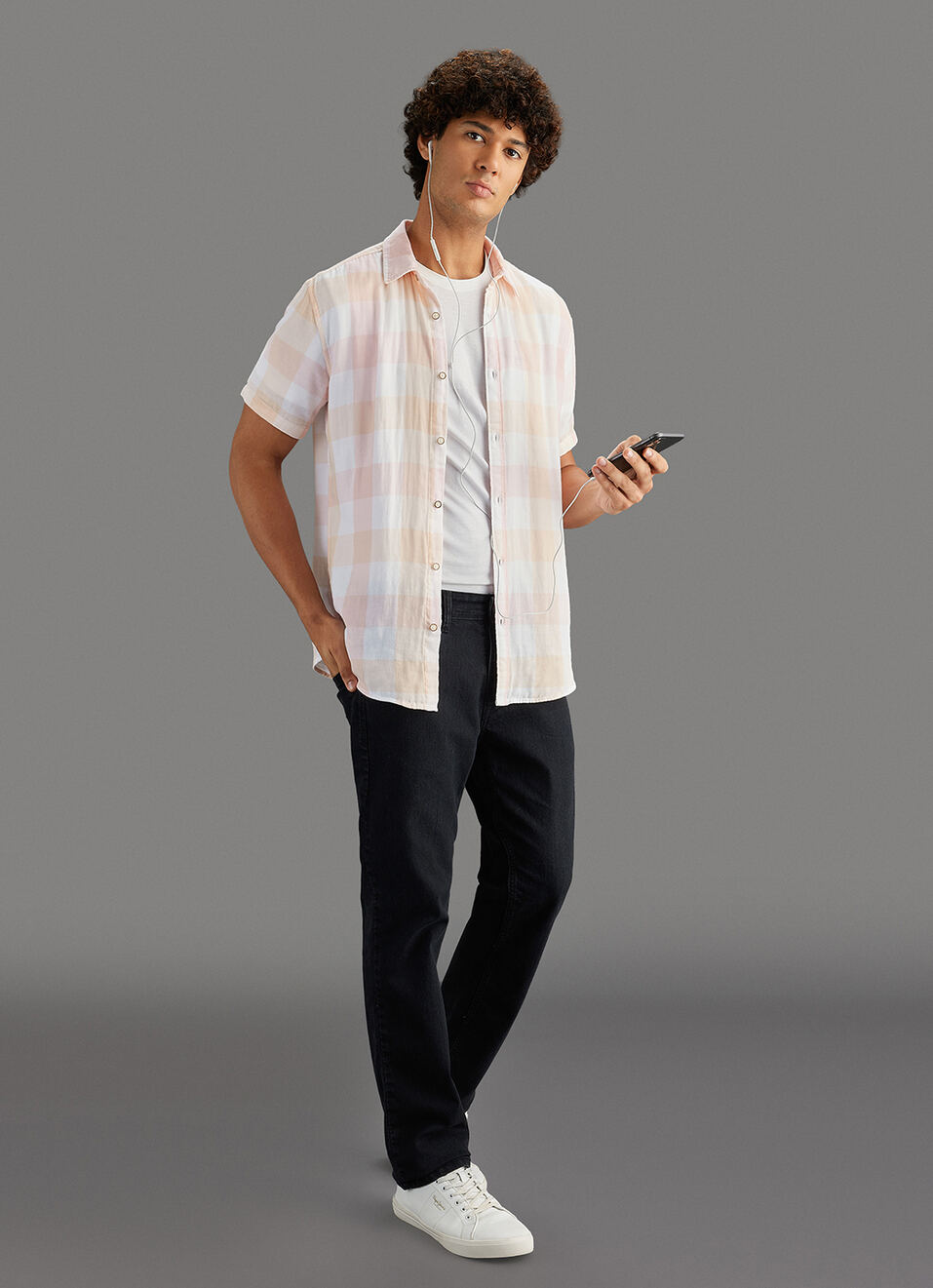 Men Peach Checked Regular Fit Shirt, , large image number 2