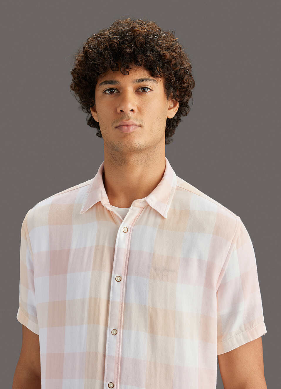 Men Peach Checked Regular Fit Shirt, , large image number 4