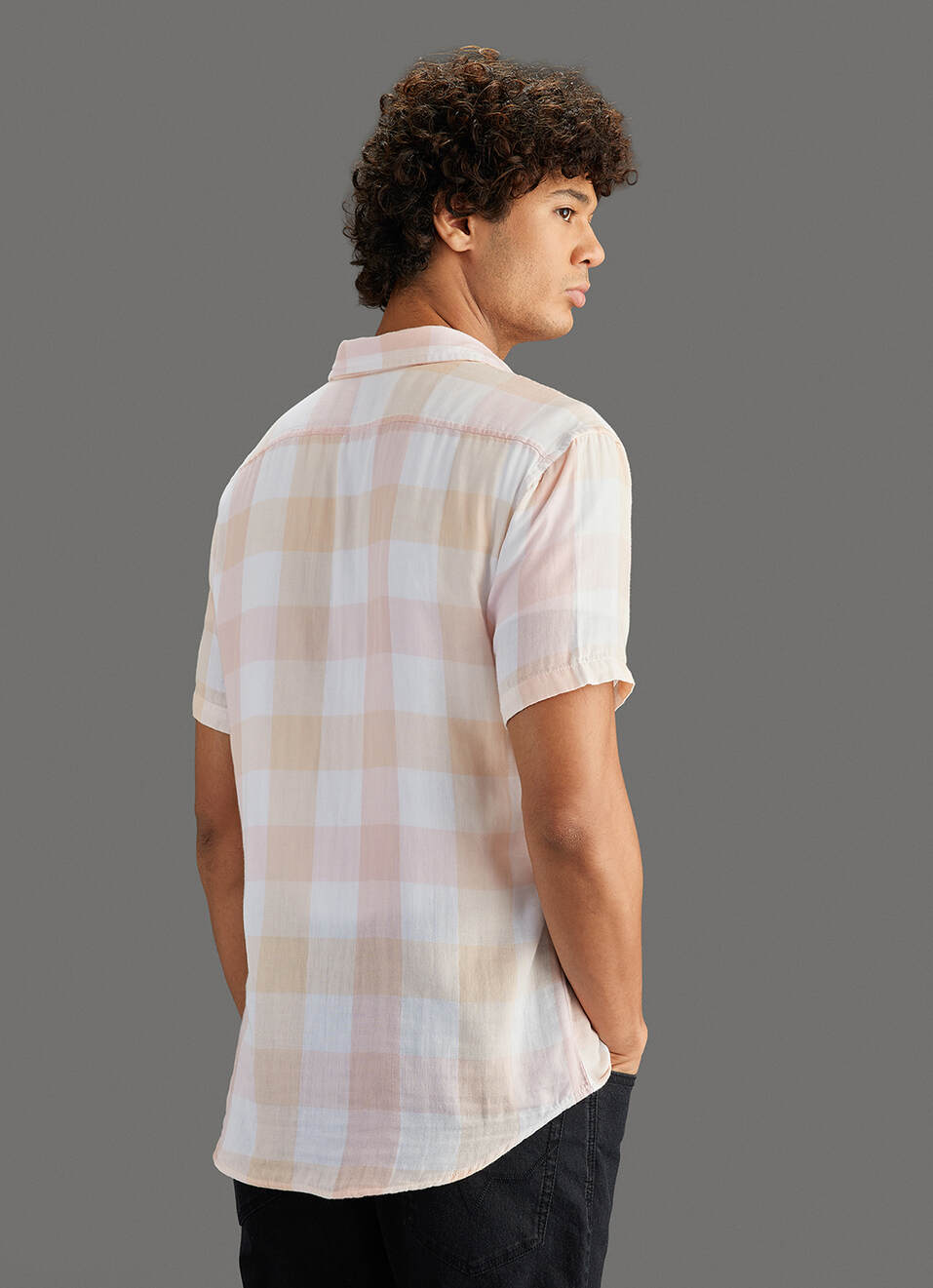Men Peach Checked Regular Fit Shirt, , large image number 6