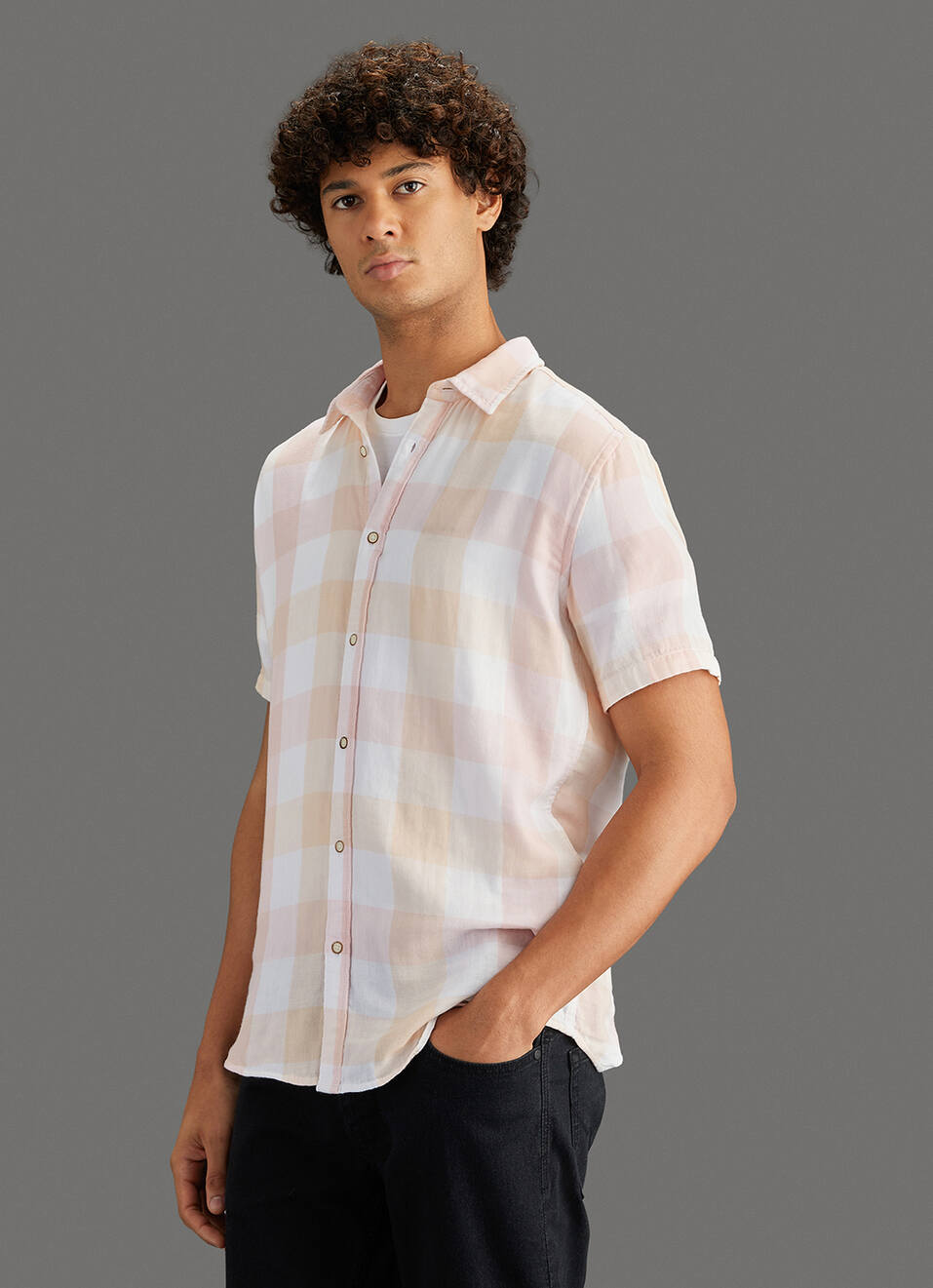 Men Peach Checked Regular Fit Shirt, , large image number 7