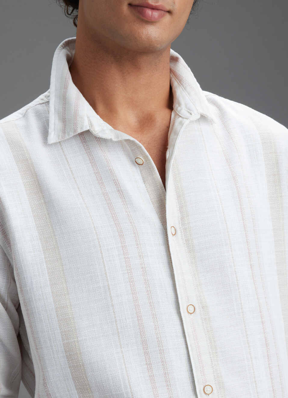 Men Beige Striped Regular Fit Full Sleeve Casual Shirt, , large image number 1