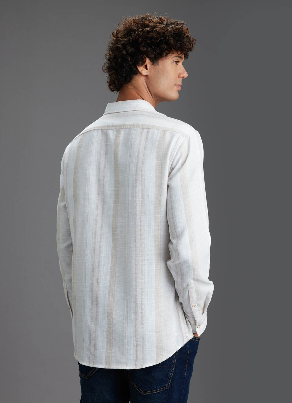 Men Beige Striped Regular Fit Full Sleeve Casual Shirt, , large image number 6