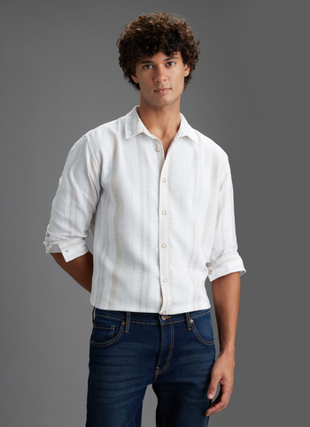 Men Beige Striped Regular Fit Full Sleeve Casual Shirt