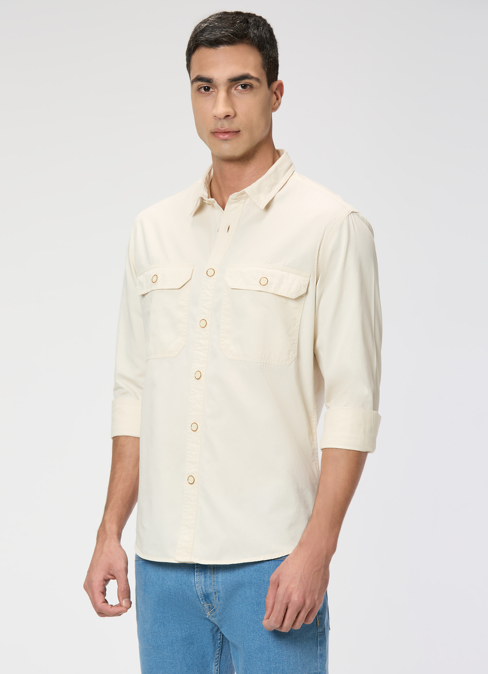 Men Beige Textured Full Sleeve Shirt, , large image number 3