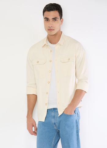 Men Beige Textured Full Sleeve Shirt