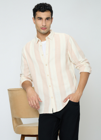 Men Peach Orange Striped Shirt