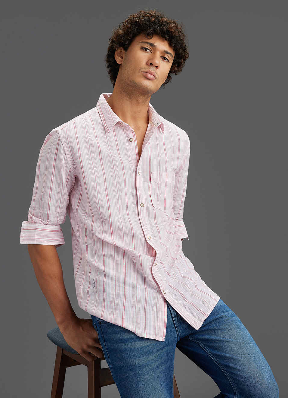 Men Pink Striped Regular Fit Full Sleeve Casual Shirt, , large image number 0