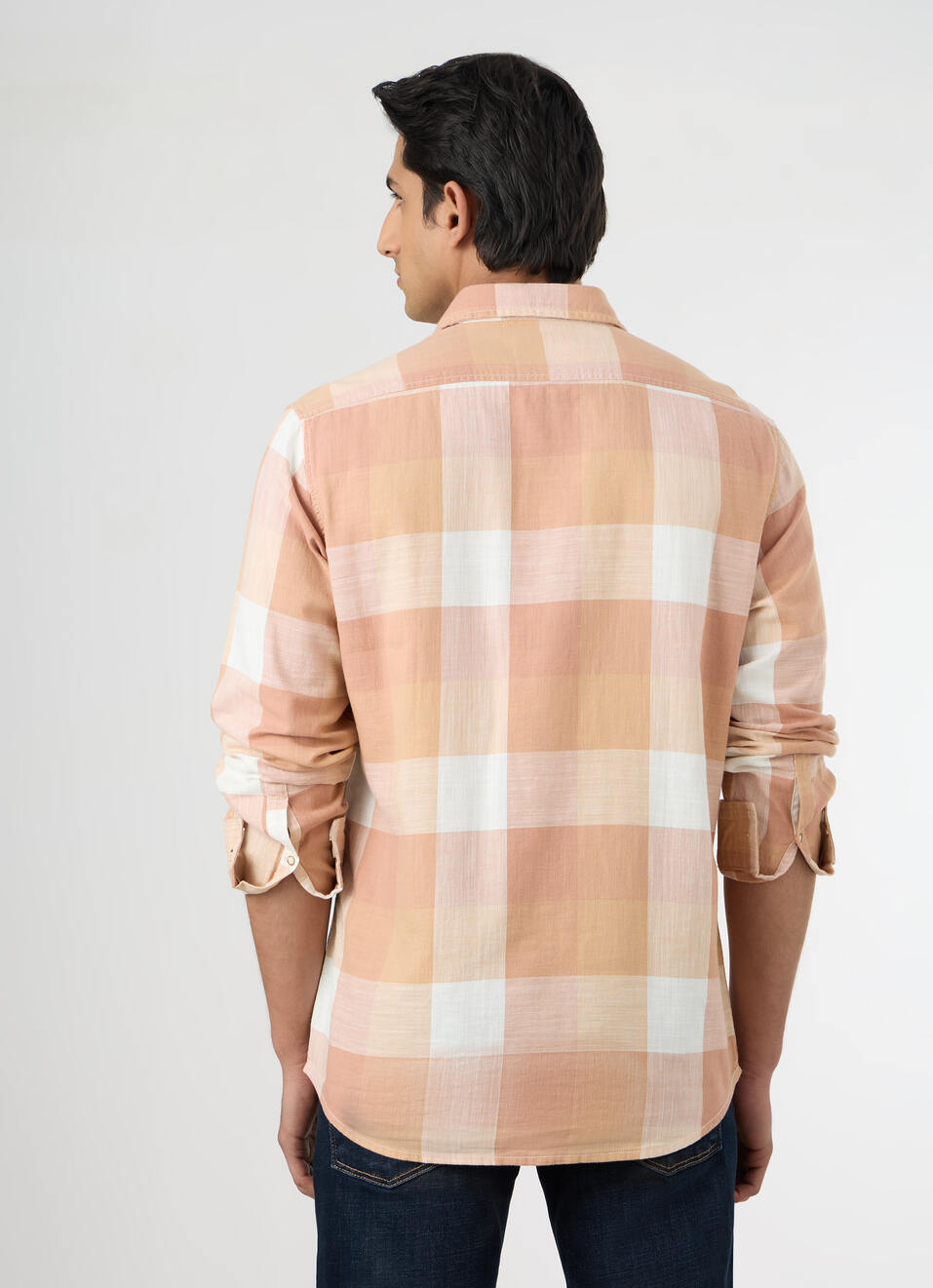 Men Peach Orange Checked Shirt, , large image number 2