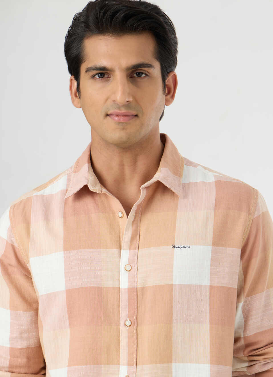 Men Peach Orange Checked Shirt, , large image number 4
