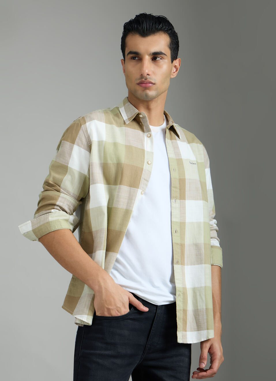 Men Green Checked Shirt, , large image number 0