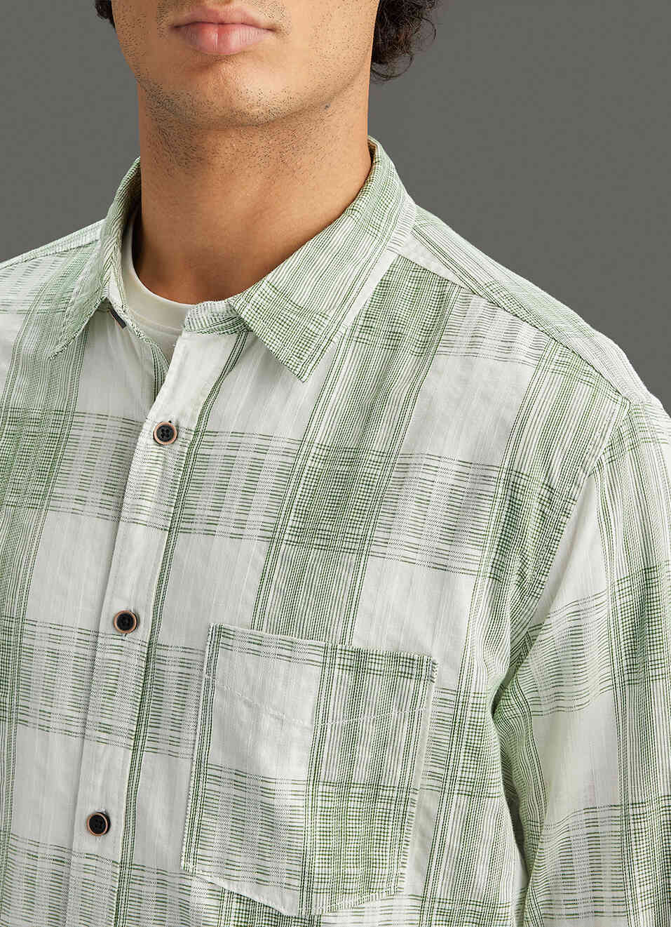 Men Olive Checked Regular Fit Shirt, , large image number 1