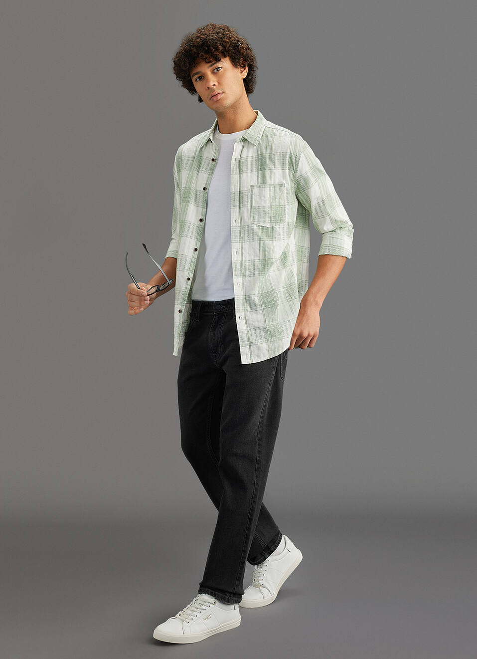Men Olive Checked Regular Fit Shirt, , large image number 2