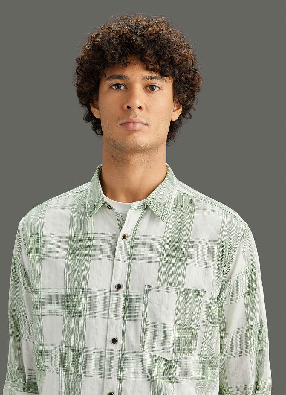 Men Olive Checked Regular Fit Shirt, , large image number 4
