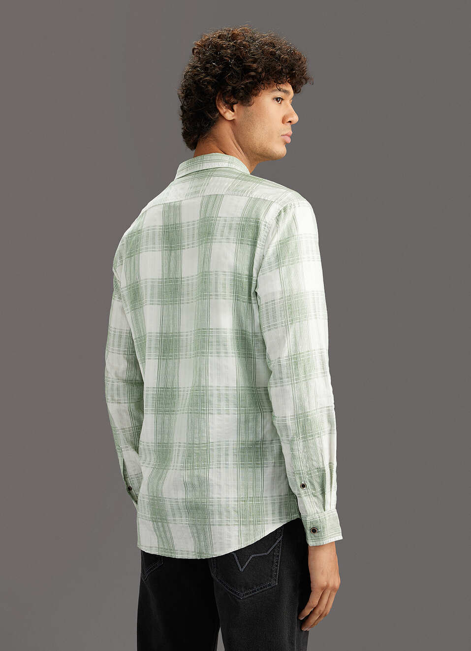 Men Olive Checked Regular Fit Shirt, , large image number 6