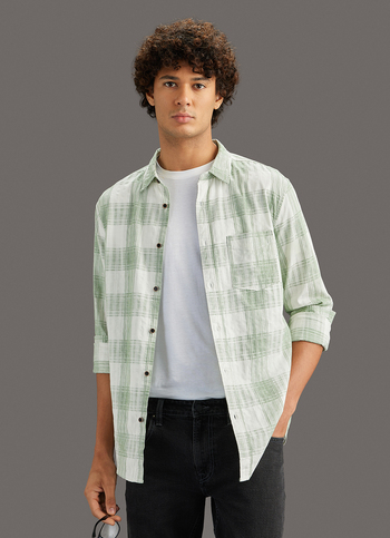 Men Olive Checked Regular Fit Shirt