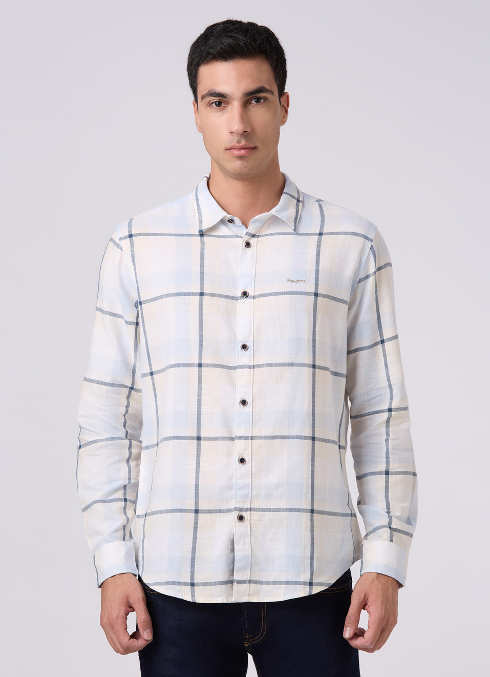 Mens Blue Checked Full Sleeves Shirt, , large image number 1