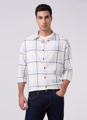 Mens Blue Checked Full Sleeves Shirt