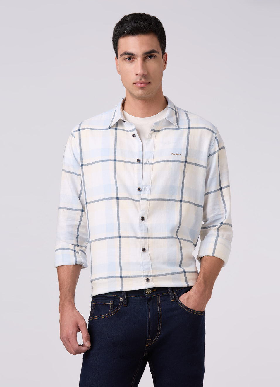 Mens Blue Checked Full Sleeves Shirt, , large image number 0