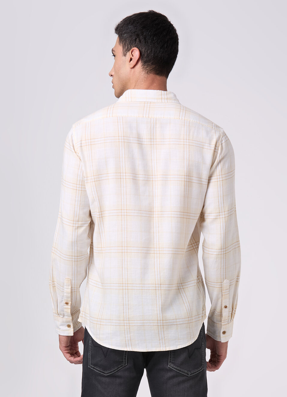 Mens Beige Checked Full Sleeves Shirt, , large image number 2