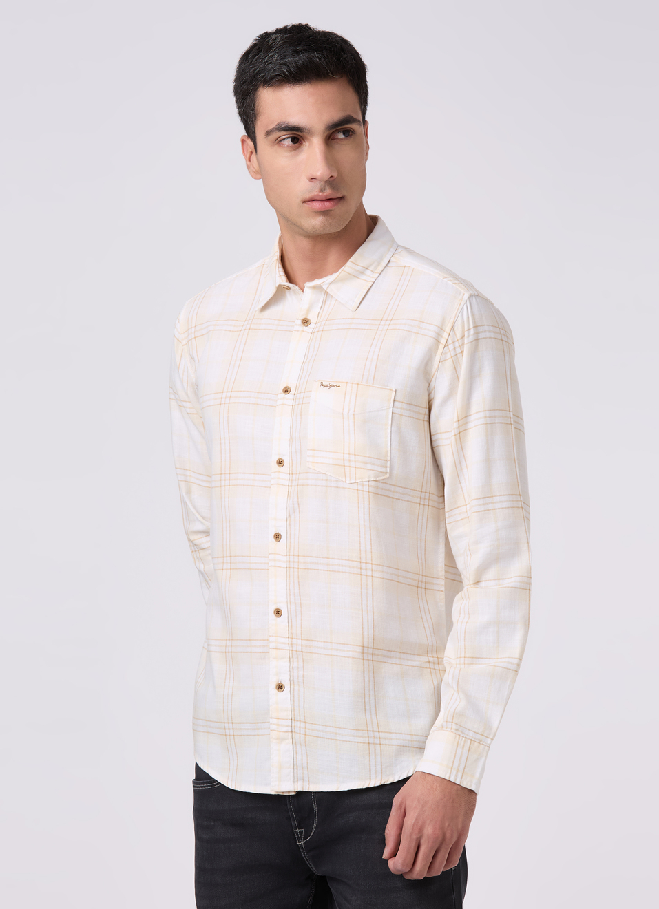 Mens Beige Checked Full Sleeves Shirt, , large image number 3