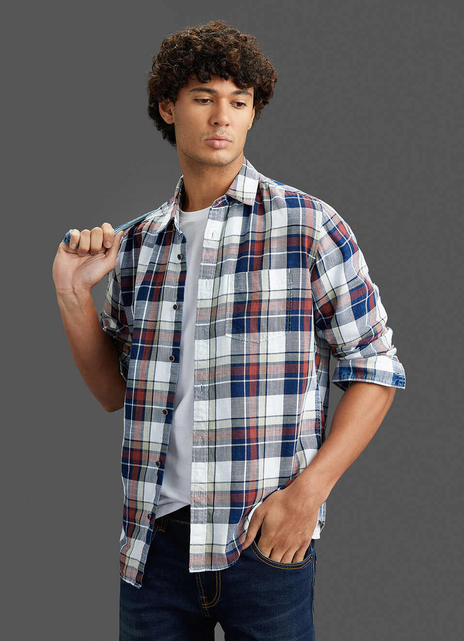 Mens Red Checked Full Sleeves Shirt, , large image number 0