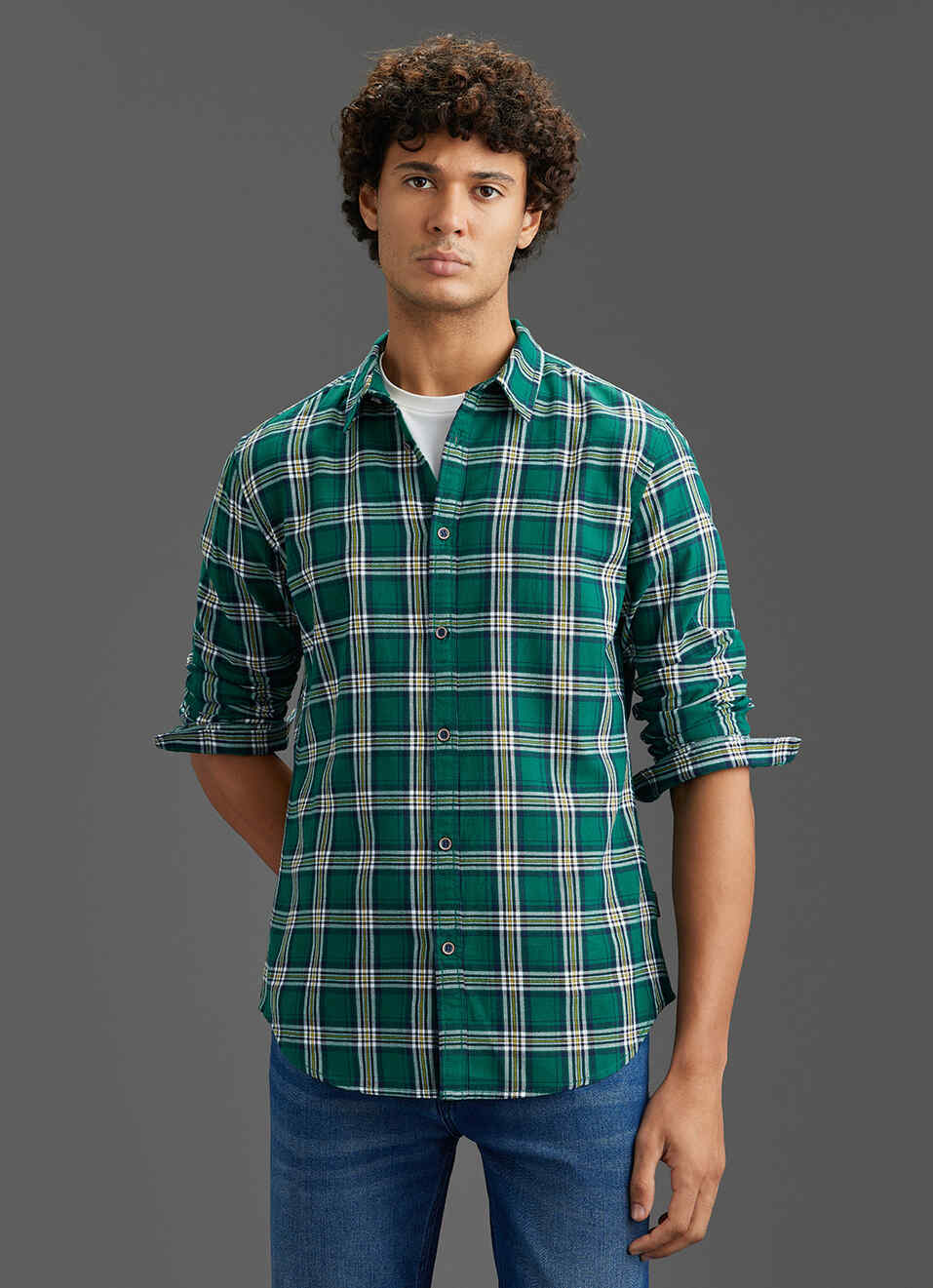 Men Green Checked Regular Fit Long Sleeve Shirt, , large image number 5