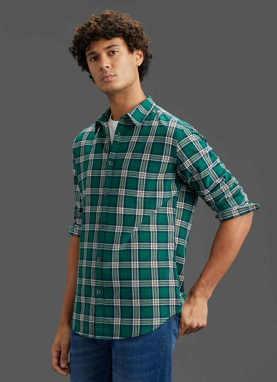 Men Green Checked Regular Fit Long Sleeve Shirt, , large image number 7