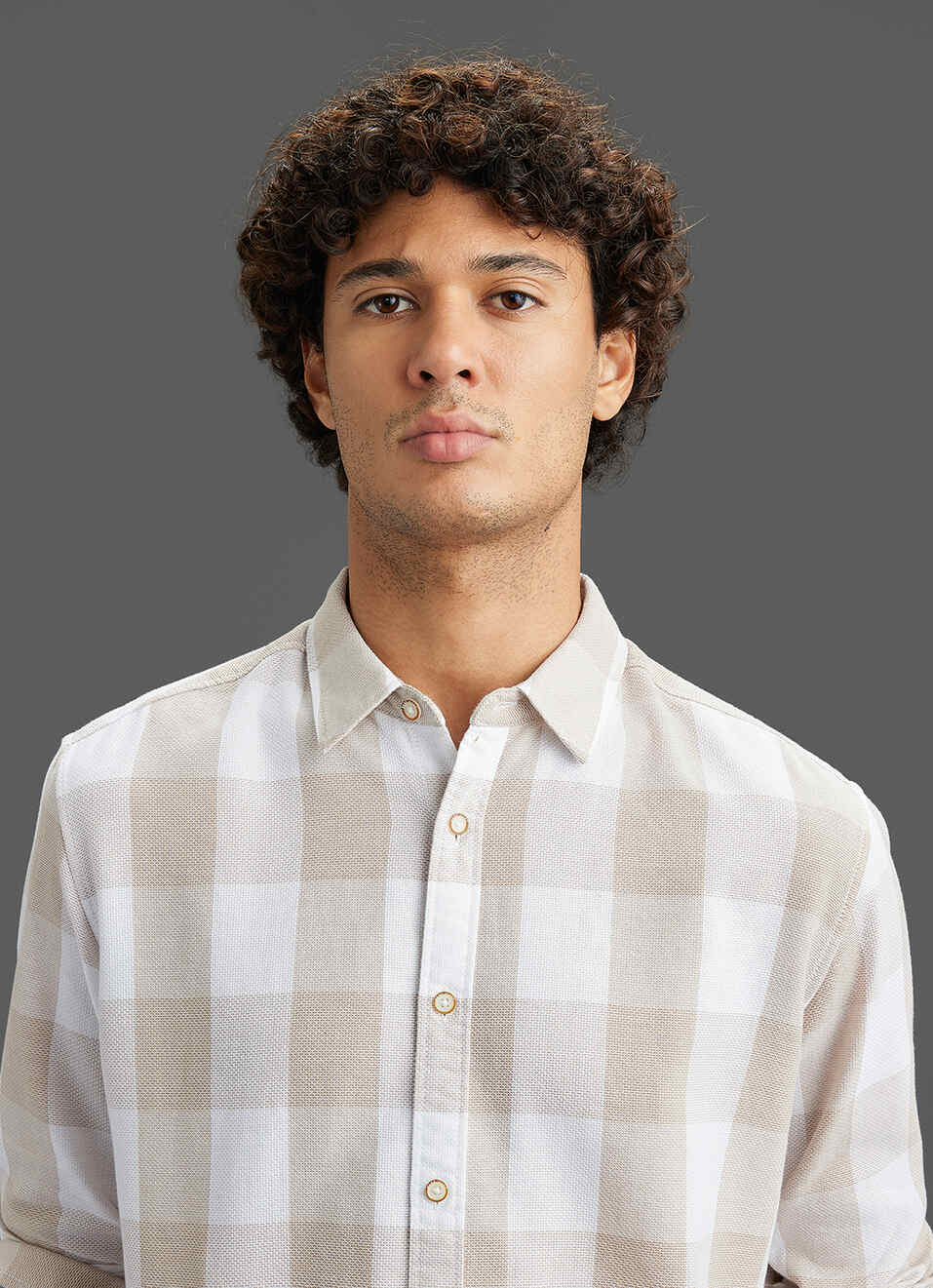 Men Beige Checked Regular Fit Long Sleeve Shirt, , large image number 4