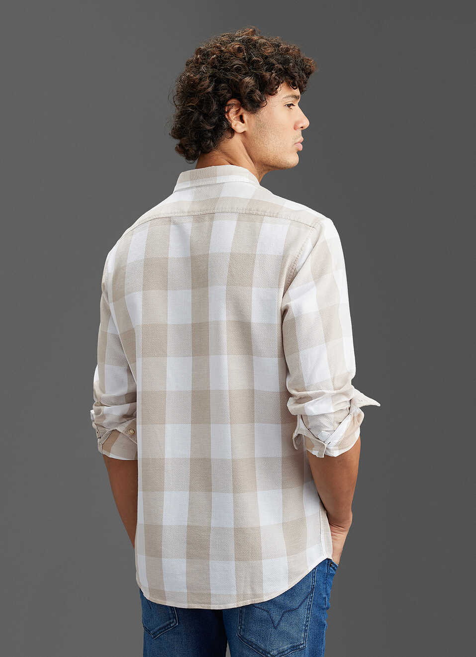 Men Beige Checked Regular Fit Long Sleeve Shirt, , large image number 6
