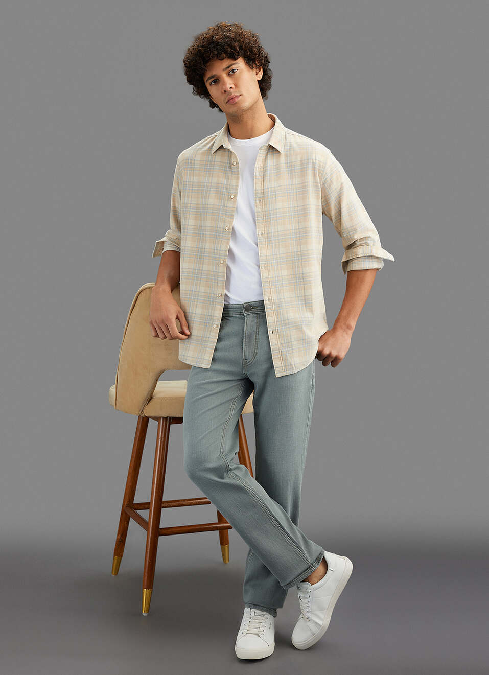 Men Beige Checked Regular Fit Shirt, , large image number 2