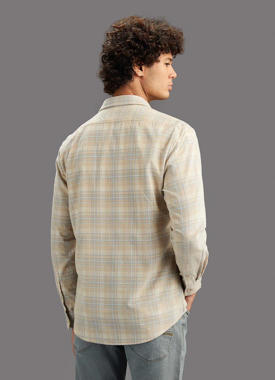 Men Beige Checked Regular Fit Shirt, , large image number 6