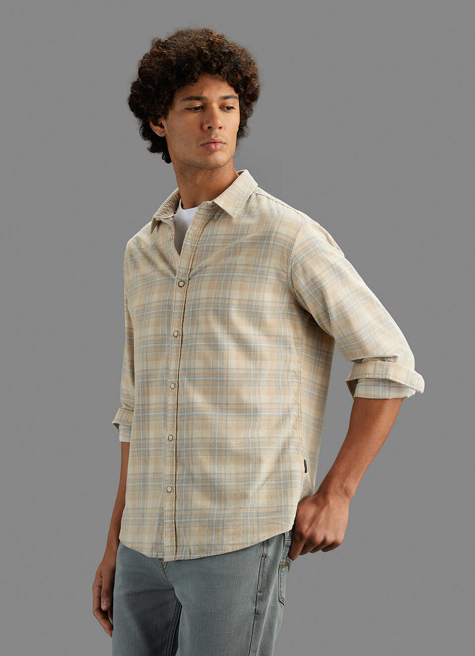 Men Beige Checked Regular Fit Shirt, , large image number 7